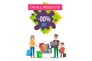 On All Products 90% Off Banner Vector Illustration