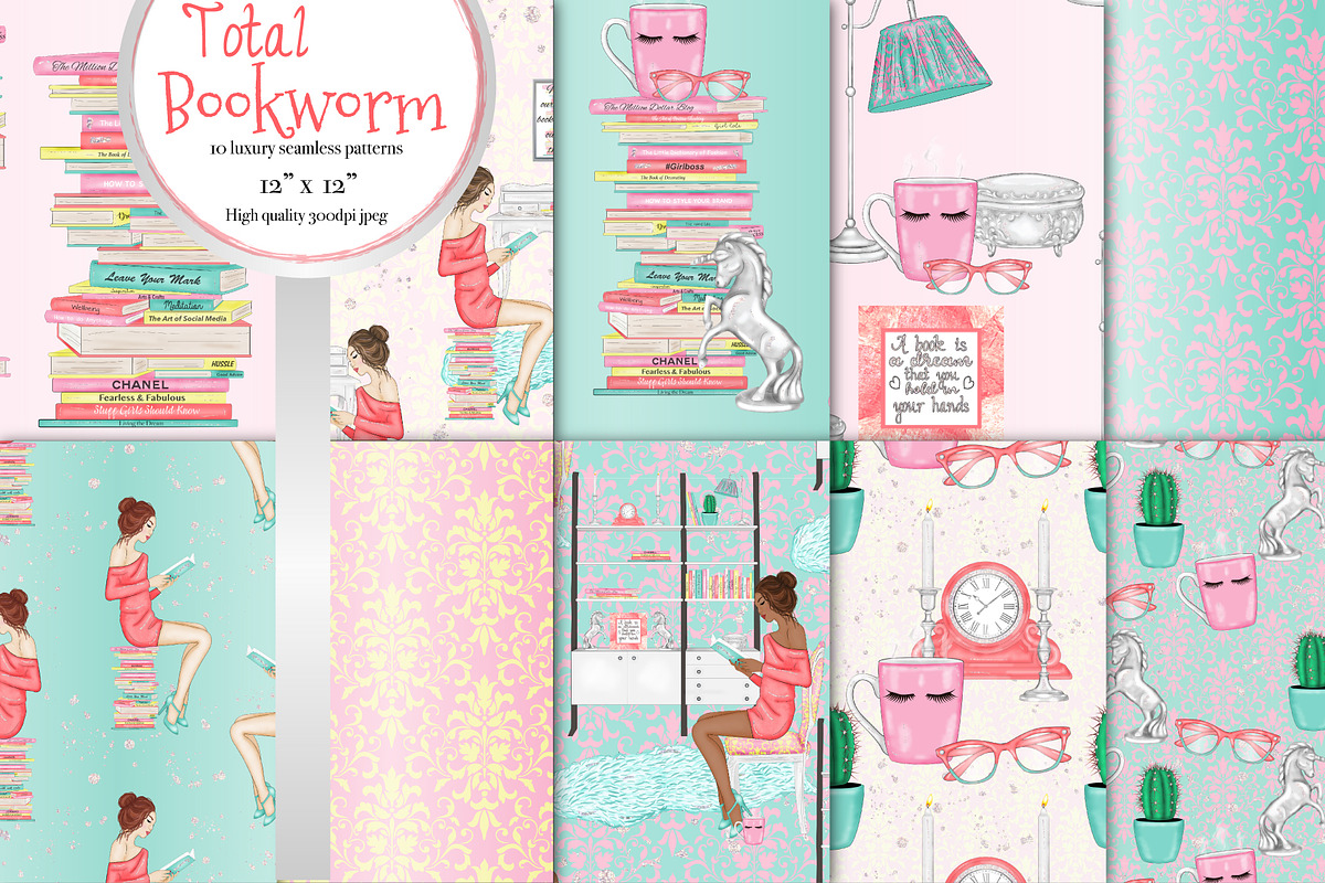 Total bookworm seamless patterns in Patterns - product preview 8