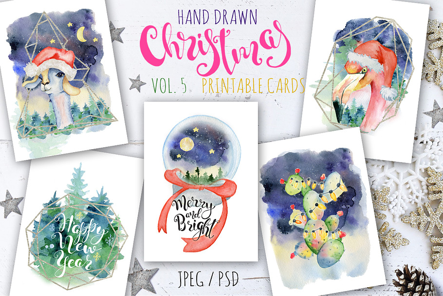 Christmas watercolor cards Vol.5 in Illustrations - product preview 8