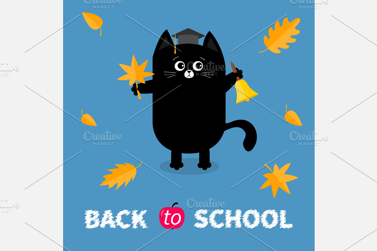 Back to school. Black cat. Leaves in Illustrations - product preview 8