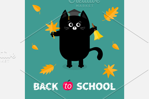 Back to school. Black cat. Leaves in Illustrations - product preview 1