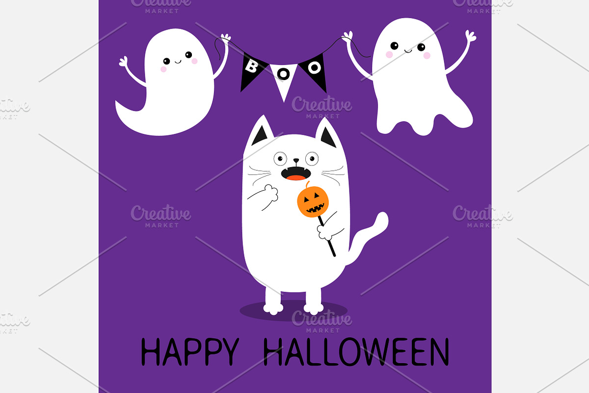 Happy Halloween. Spooky cat. Ghosts in Illustrations - product preview 8