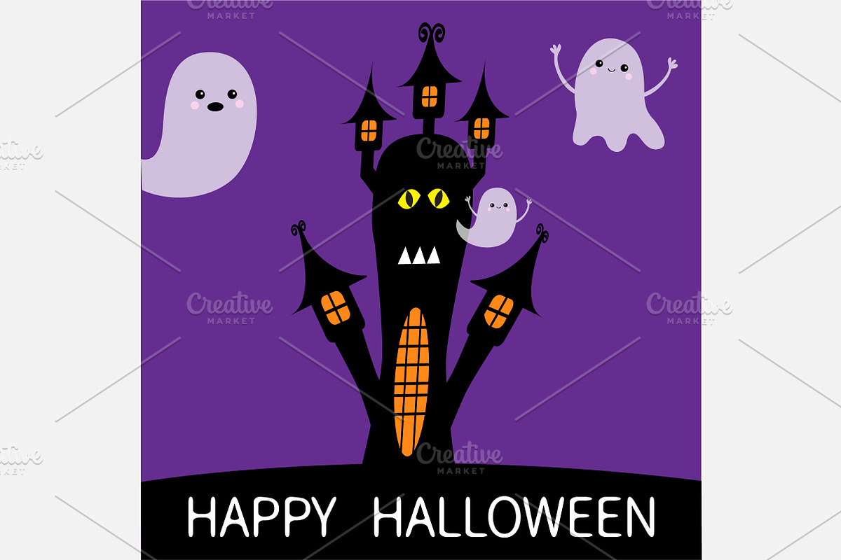 Halloween card. Haunted house ghost  in Illustrations - product preview 8