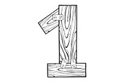 Wooden number 1 engraving vector illustration