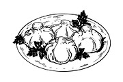 Khinkali food engraving vector illustration