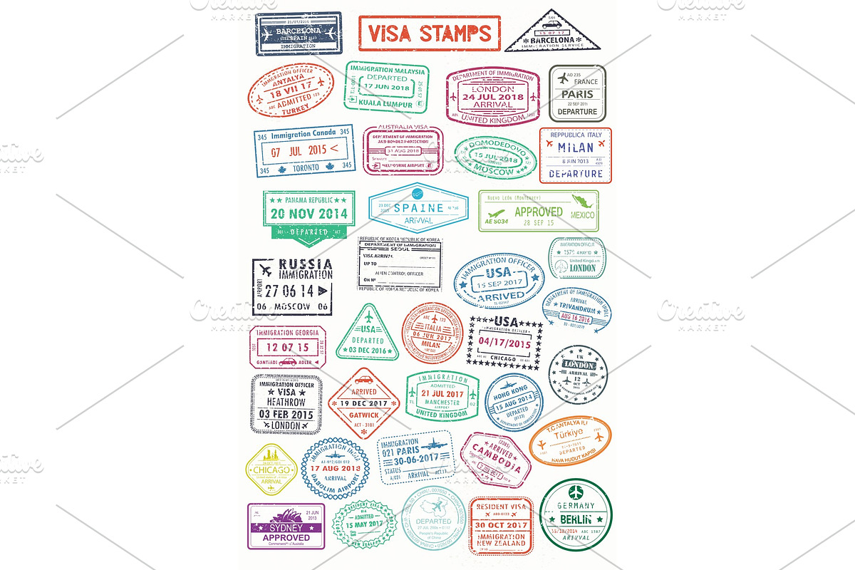 Passport stamps or visa pages for traveling abroad in Illustrations - product preview 8