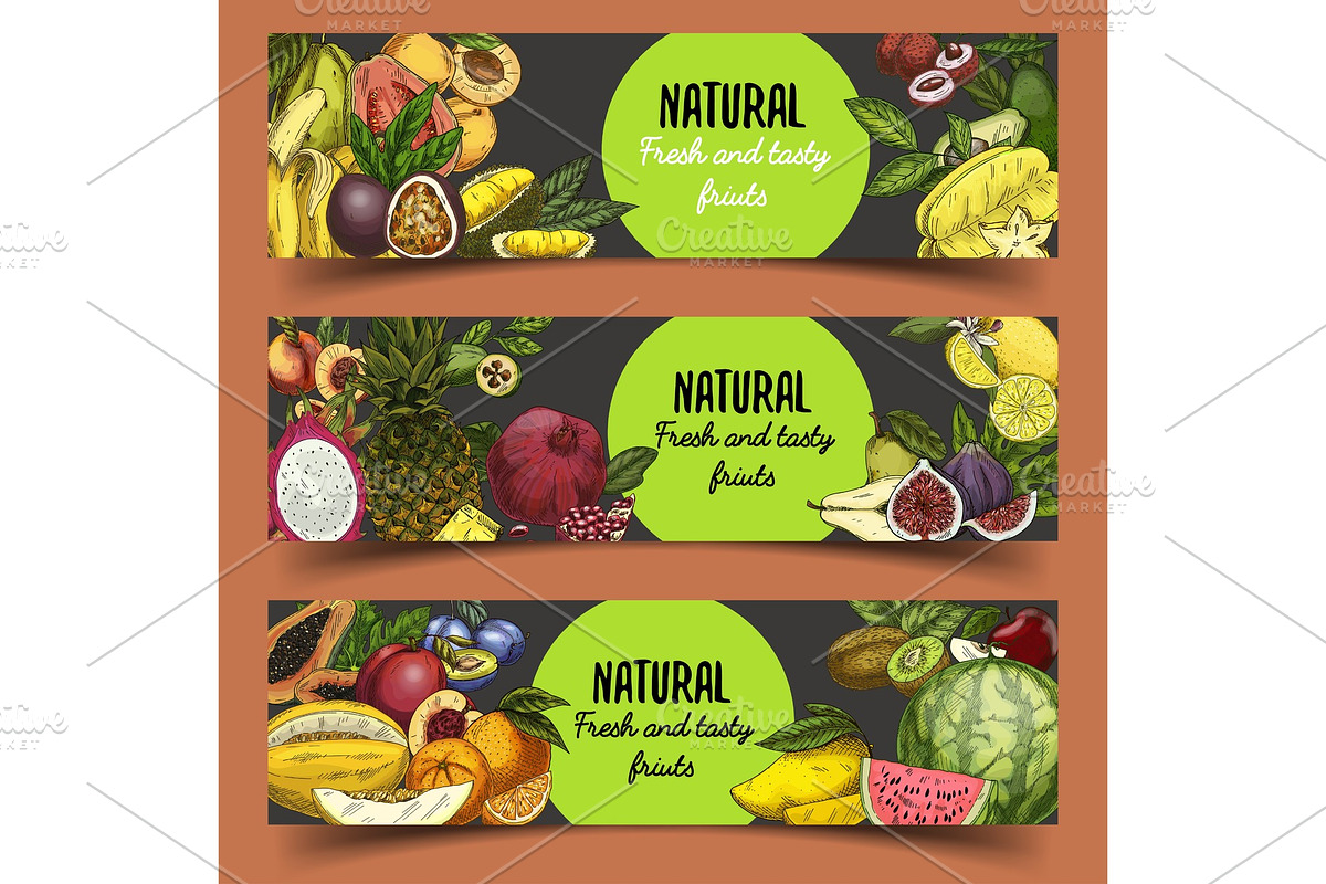 Signs and banner with tropical or exotic fruits in Illustrations - product preview 8