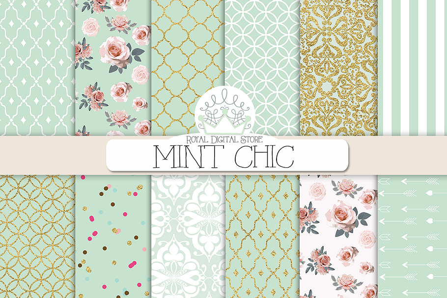 MINT CHIC digital paper in Patterns - product preview 8