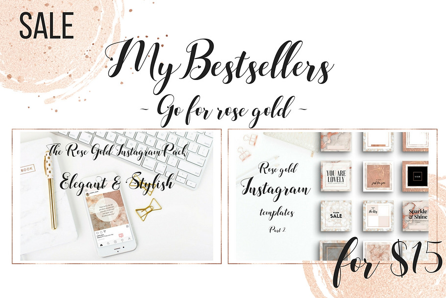 Sale! Instagram Rose gold 1 + 2 in Instagram Templates - product preview 8
