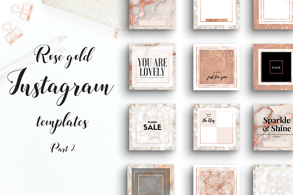 Sale! Instagram Rose gold 1 + 2 in Instagram Templates - product preview 3