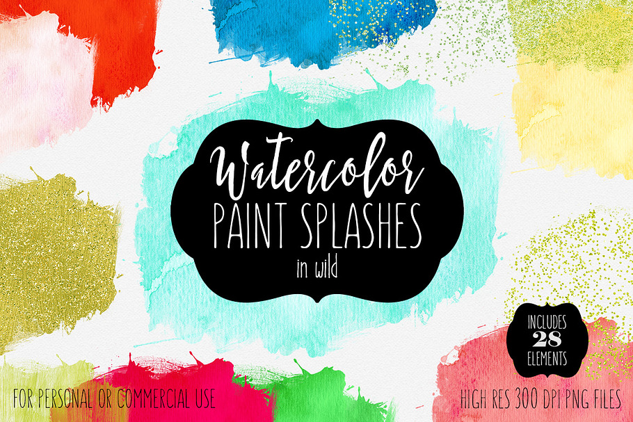 Watercolor Paint Splatters Rainbow