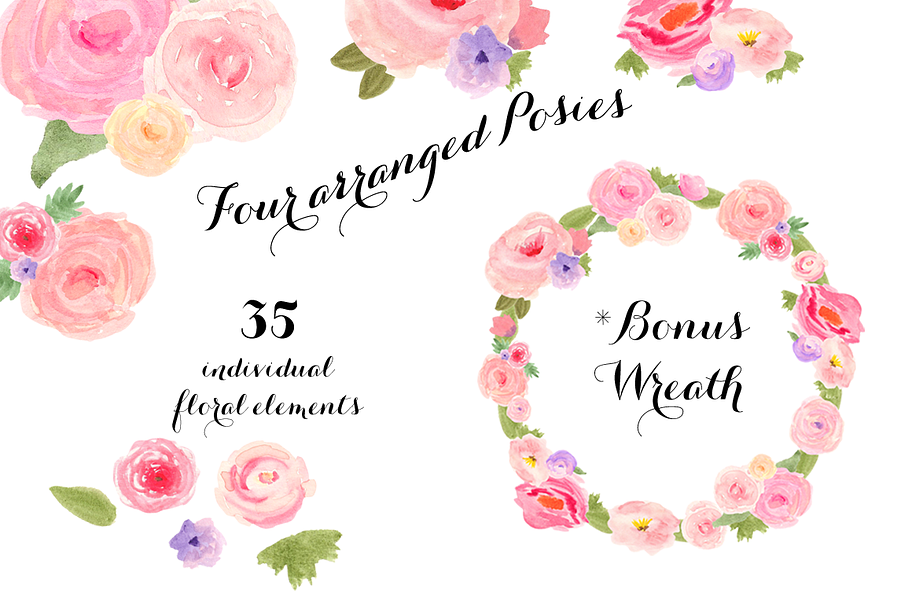 Watercolor Spring Flowers Clip Art in Illustrations - product preview 8