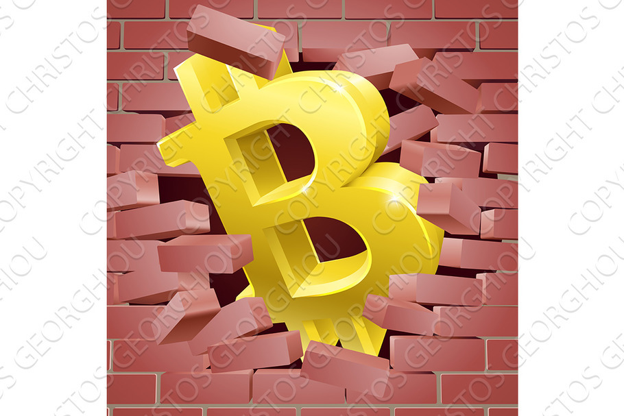 Bitcoin Breaking Wall Concept