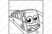 Coach Bus Cartoon Character Mascot Scene