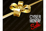 Cyber Monday Sale Gold Gift Bow Sign