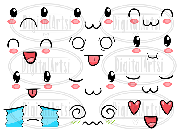 Kawaii Emoticon Clipart in Illustrations - product preview 1