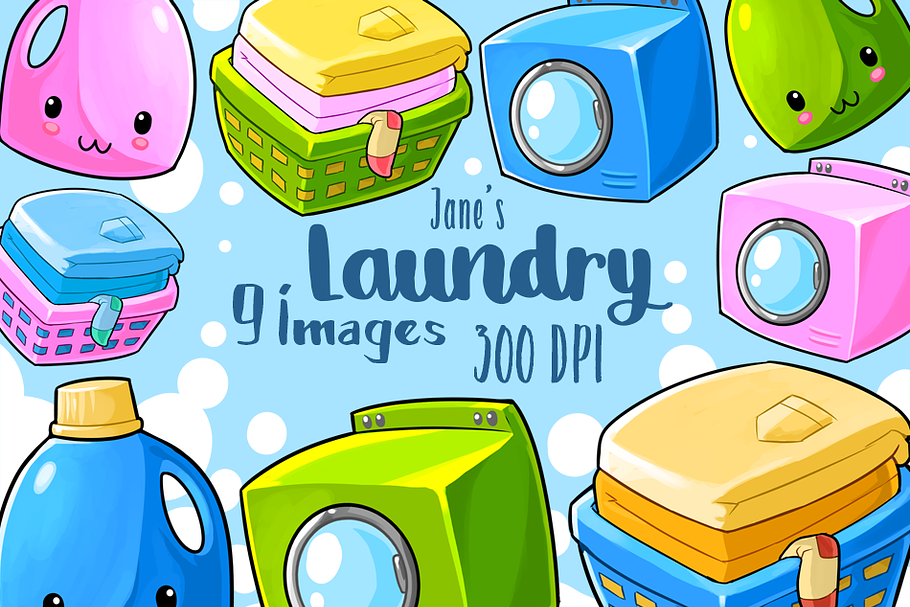 Kawaii Laundry Clipart in Illustrations - product preview 8