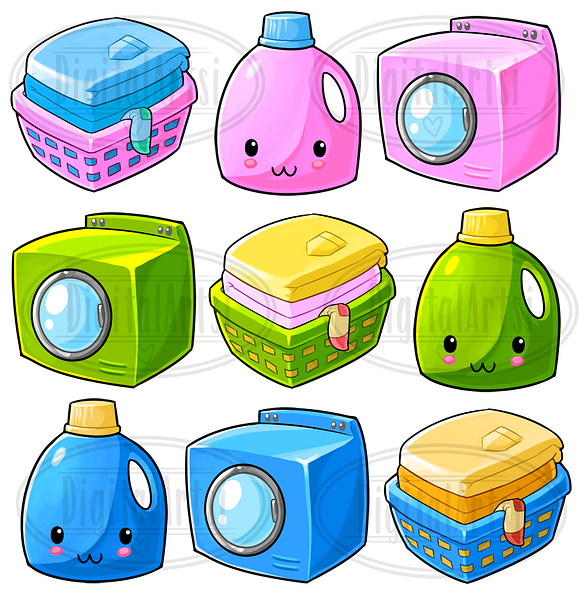 Kawaii Laundry Clipart in Illustrations - product preview 1