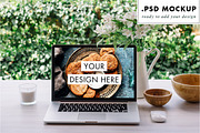 Outdoors desktop, laptop PSD mockup