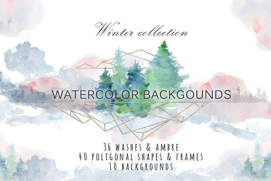 Winter watercolor backgrounds in Textures - product preview 8