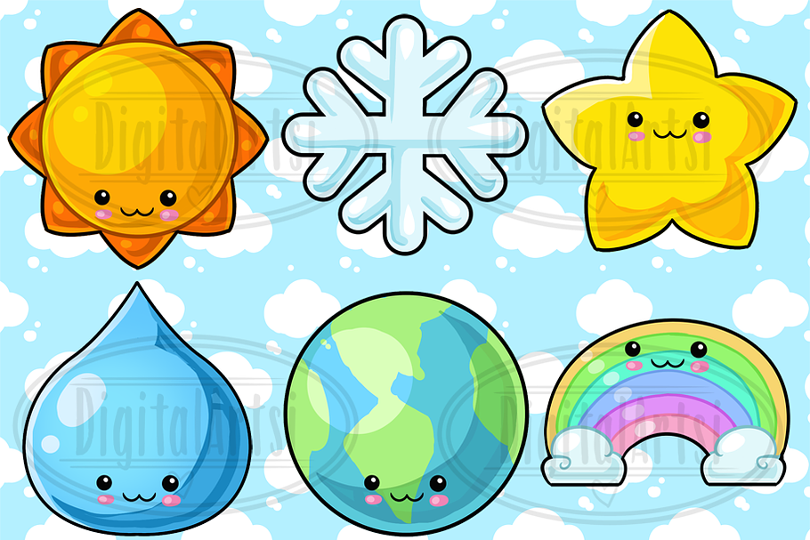 Kawaii Space and Weather Clipart in Objects - product preview 8
