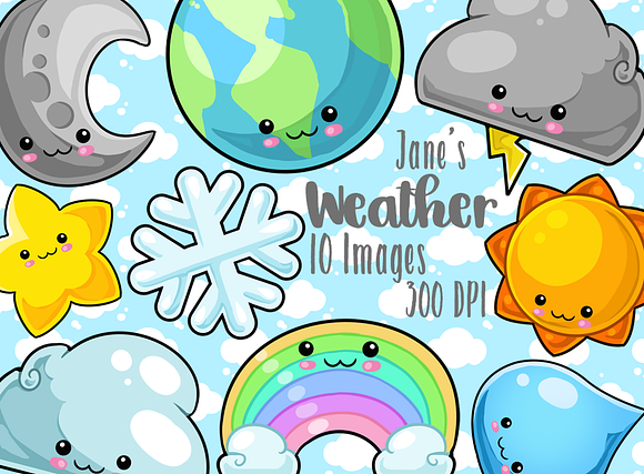 Kawaii Space and Weather Clipart in Objects - product preview 1