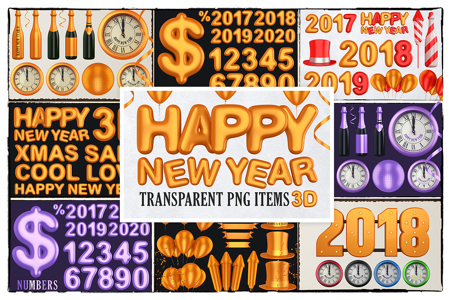 New Year 3D PNG Items Pack