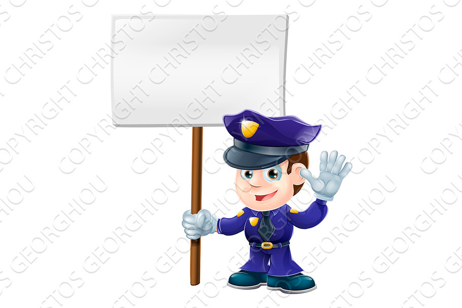 Cute police man with sign illustration