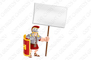 Tough Roman soldier holding sign board