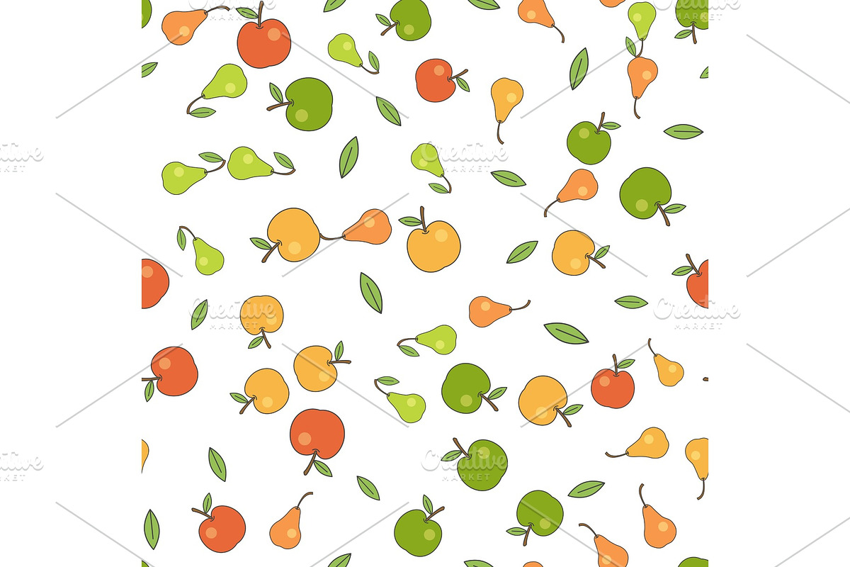Seamless Pattern with Apples Pears and Leaves in Illustrations - product preview 8