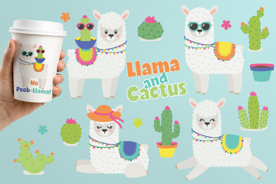 Llama and Cactus Clipart
