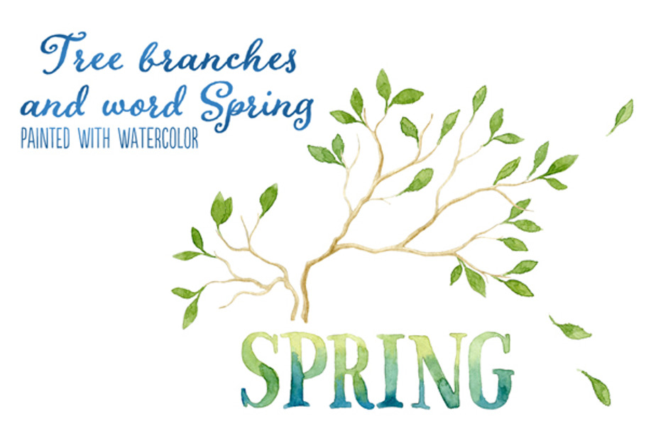Word SPRING and 2 tree branches in Illustrations - product preview 8