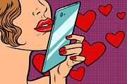 Beautiful woman in love and smartphone
