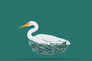 Egret bird is feeding its eggs. 