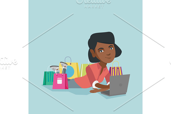Young african-american woman doing online shopping