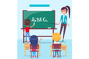 Lesson in Classroom Colorful Vector Illustration