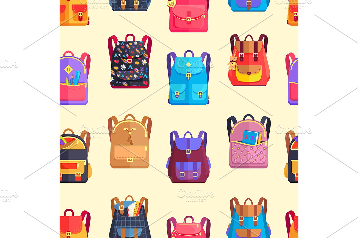 Seamless Pattern Rucksacks for Girls or Boy Vector in Objects - product preview 8