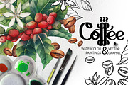 Watercolor and graphic coffee plants