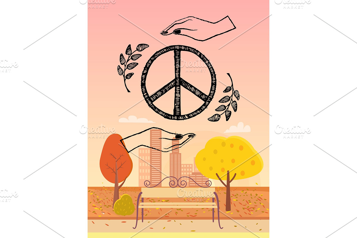 Hippie Logo Protected by Hands Vector Illustration in Illustrations - product preview 8