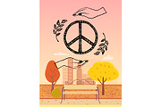 Hippie Logo Protected by Hands Vector Illustration