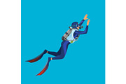 Deep sea diver with equipment on vector illustration