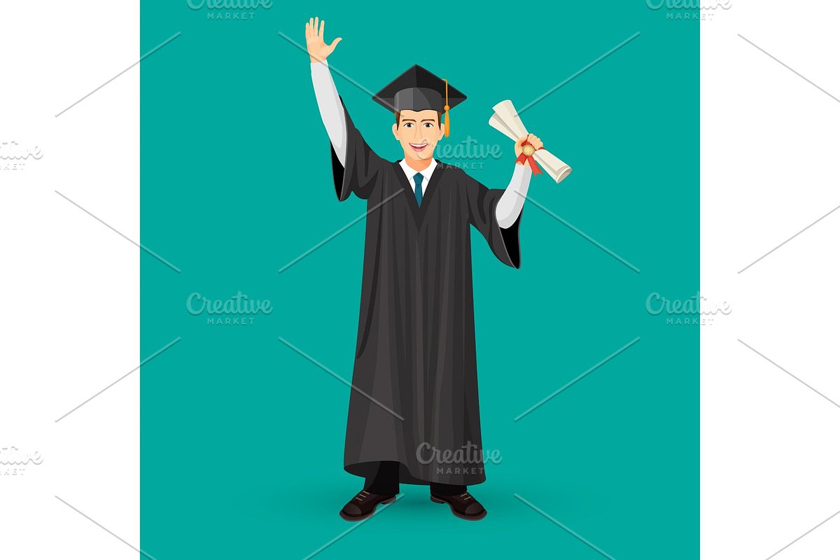 Degree graduate student in mantle gown holds graduation scroll in Illustrations - product preview 8