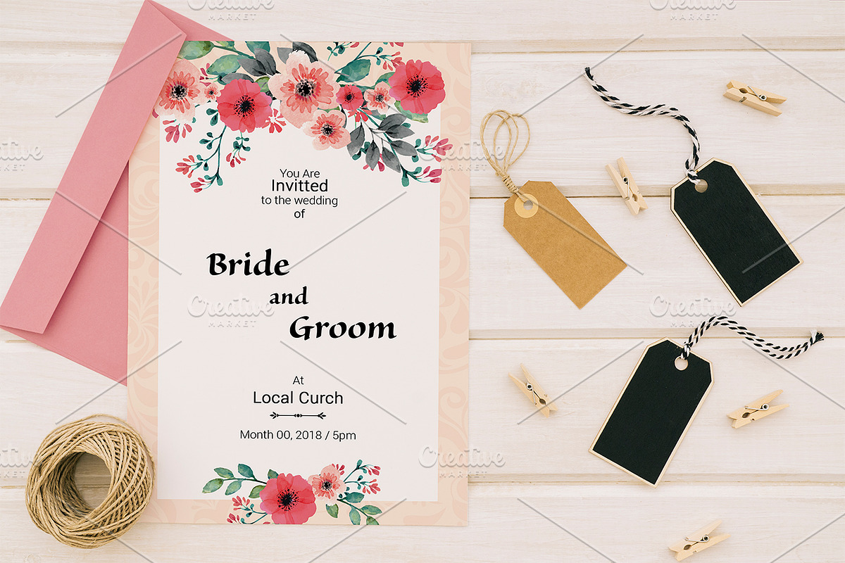 Floral Wedding Invitation  in Wedding Templates - product preview 8
