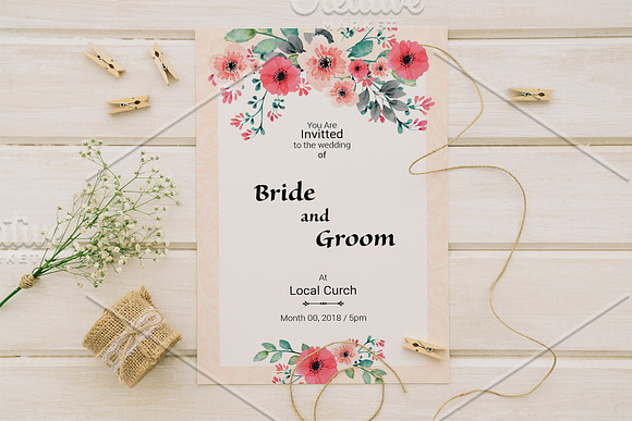 Floral Wedding Invitation  in Wedding Templates - product preview 1