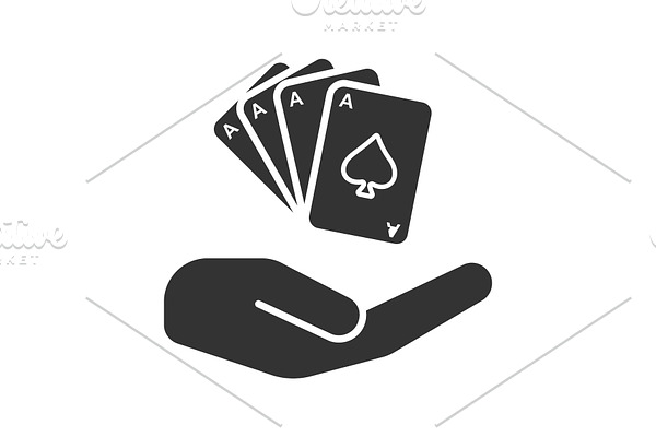 Open hand with playing cards glyph icon