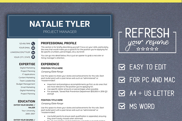 Resume CV Template MS Word (A4 + US)