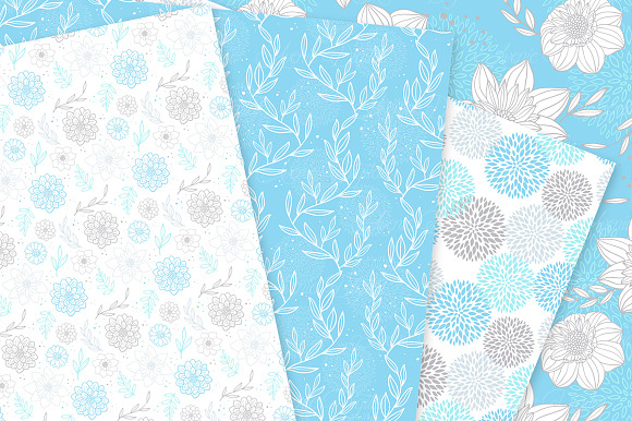 Blue and Gray Floral Vector Patterns in Patterns - product preview 1