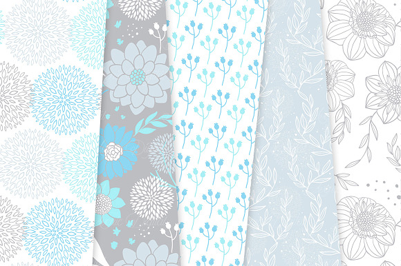 Blue and Gray Floral Vector Patterns in Patterns - product preview 2