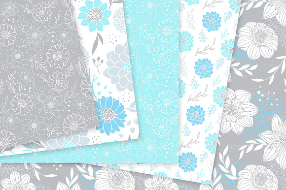 Blue and Gray Floral Vector Patterns in Patterns - product preview 3