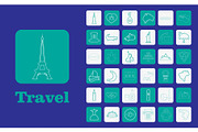 Travel Line Icons for Web and Mobile. Thin line icons. Blue background